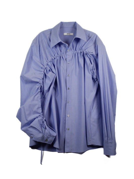 Unbalanced Gather Shirt (Blue Stripe)