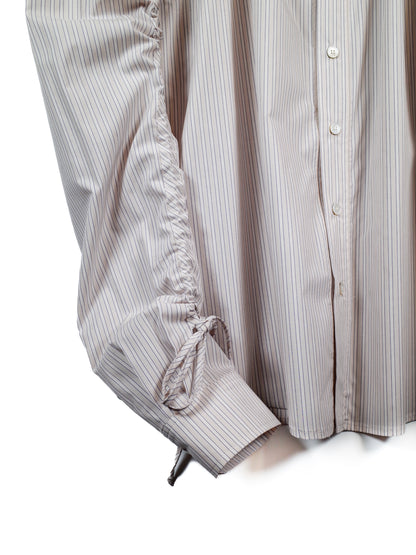 Unbalanced Gather Shirt (Beige Stripe)