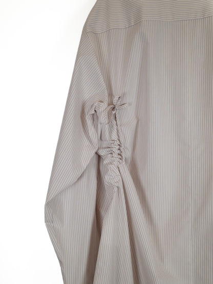 Unbalanced Gather Long Shirt (Beige Stripe)