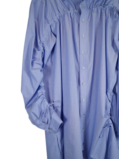 Unbalanced Gather Long Shirt (Blue Stripe)