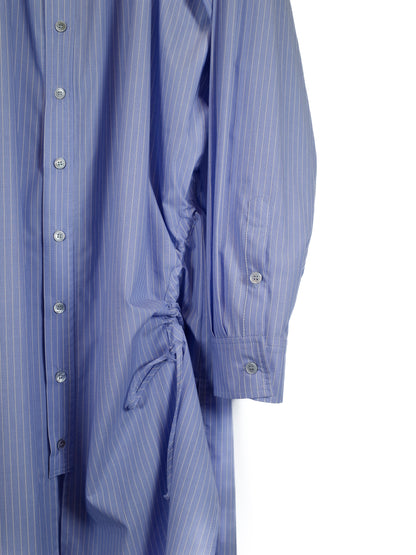 Unbalanced Gather Long Shirt (Blue Stripe)